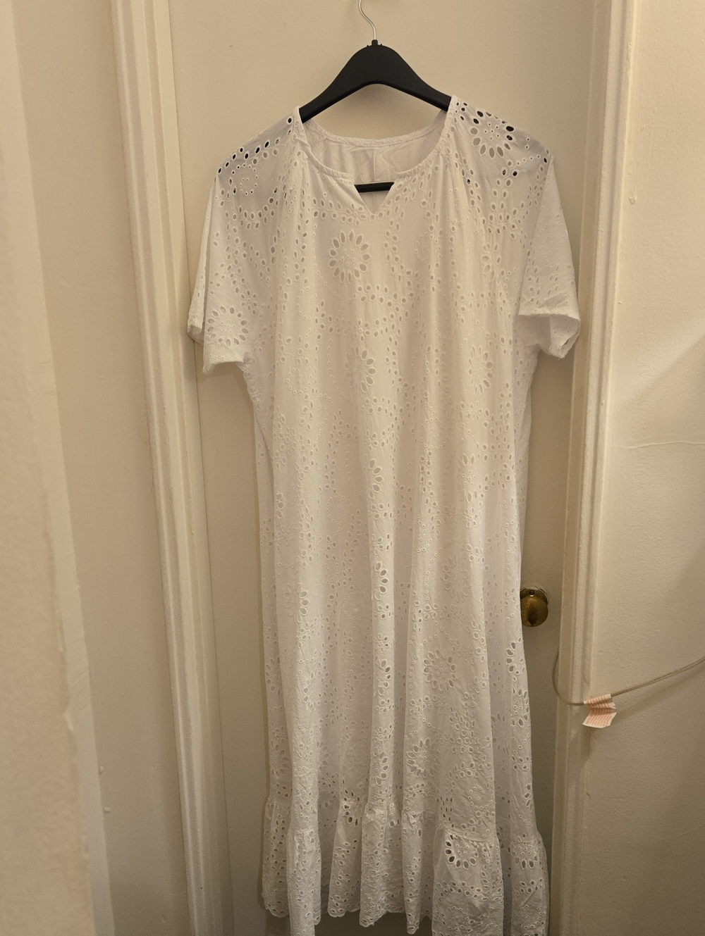 White Eyelet Maxi Dress with Ruffle Hem